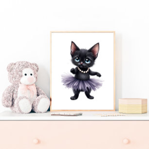 Elegante Black Kitten Ballerina in Lila Tutu Poster