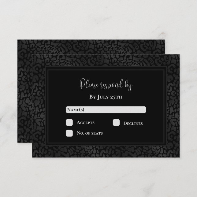 Elegante Black Leopard Print Wedding RSVP Karte (Vorne/Hinten)