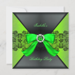 Elegante Black Lime Green Pearl Bow Birthday Party Einladung