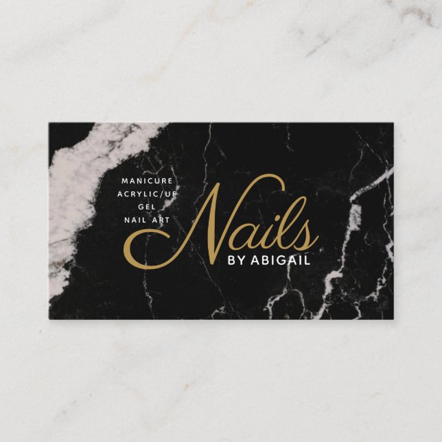 Elegante Black Marble Gold Nails nach "Name" Visitenkarte (Vorderseite)