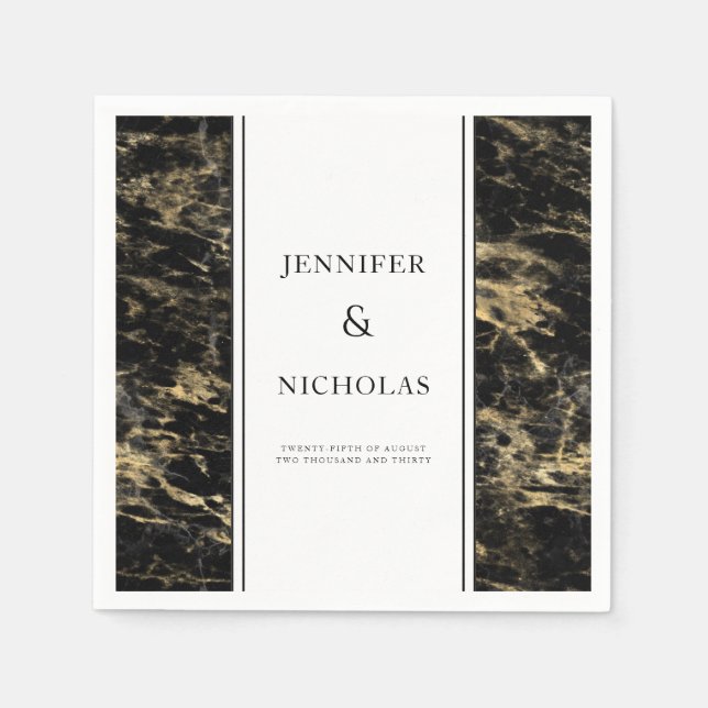 Elegante Black Marble Wedding Serviette (Vorderseite)