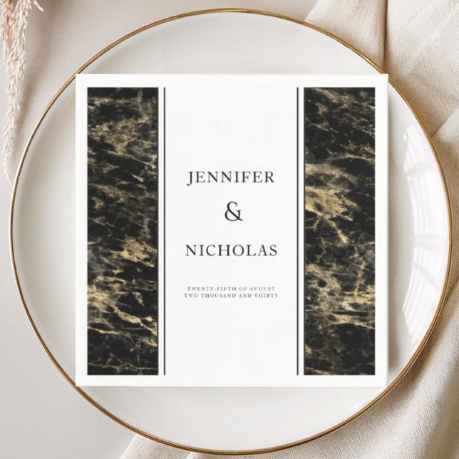 Elegante Black Marble Wedding Serviette (Elegant Black Marble Wedding Napkins)