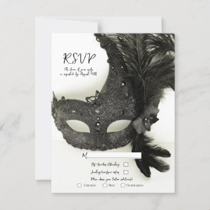 Elegante Black Masquerade Maske Sage Wedding RSVP Einladung