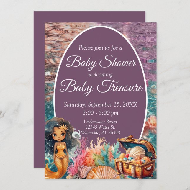 Elegante Black Mermaid Baby Shower Einladung (Vorne/Hinten)