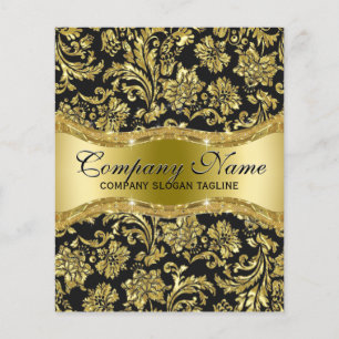Elegante Black & Metallic Gold Floral Damasks Flyer