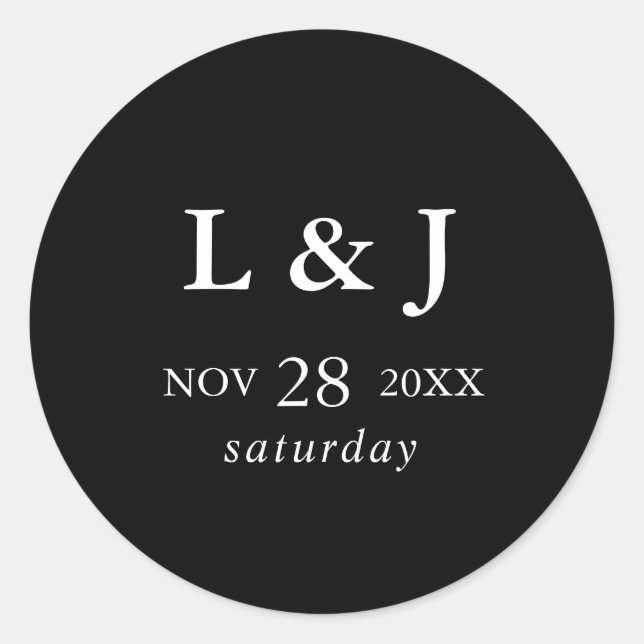 Elegante Black Modern Calligraphy Wedding Runder Aufkleber (Vorderseite)