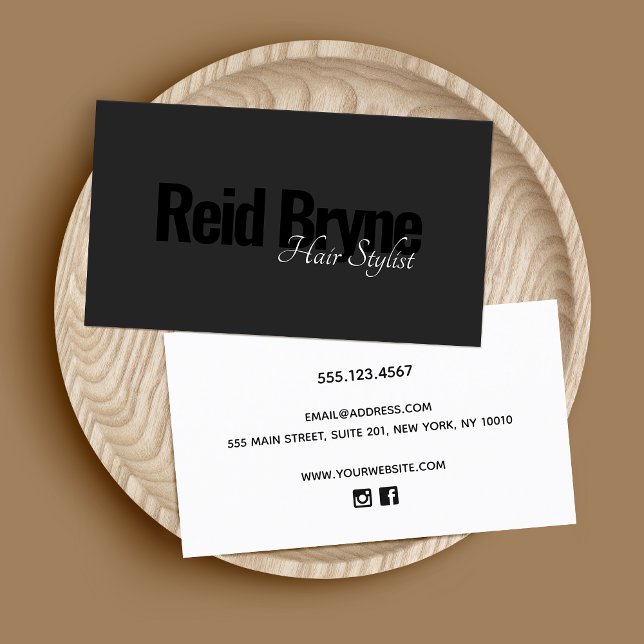 Elegante Black Modern Hair Stylist Business Card Visitenkarte (Von Creator hochgeladen)