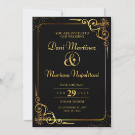 Elegante Black Modern Wedding Invitation Card Einladung