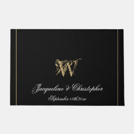 Elegante Black Monogram Names Newlyweds Wedding Fußmatte