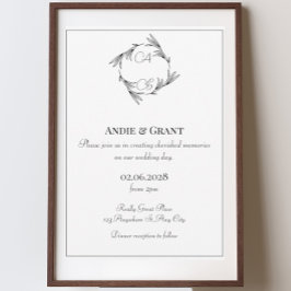 Elegante Black Monogram Wedding Einladung