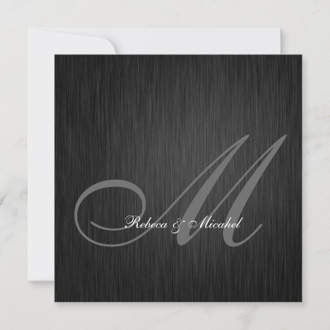 Elegante Black Monogram Wedding Einladung (Vorderseite)