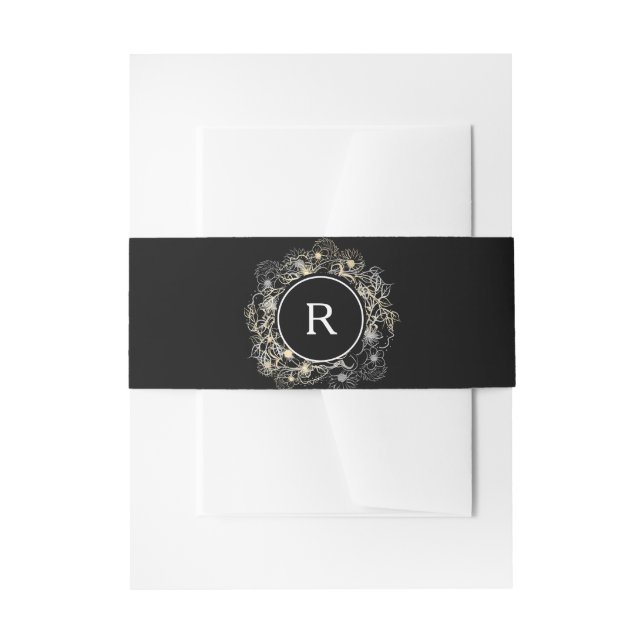 Elegante Black Monogram Wedding Einladungsbanderole (Vorderseite Beispiel)