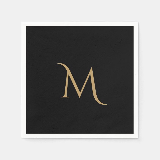 Elegante Black Monogram Wedding Serviette (Vorderseite)