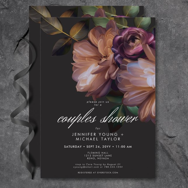 Elegante Black Moody Floral Couples Dusche Einladung (Elegant Black Moody Floral Couples Shower Invitation)