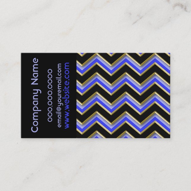 Elegante Black on Blue ZigZag Business Card Visitenkarte (Vorderseite)