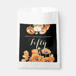 Elegante Black Orange Floral 50. Geburtstagsparty Geschenktütchen