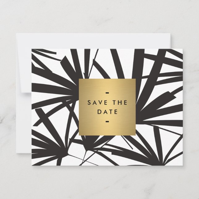 Elegante Black Palm Fronds Save the Date Karte (Vorderseite)