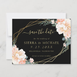 Elegante Black Peach Gold Floral Save the Date Einladung