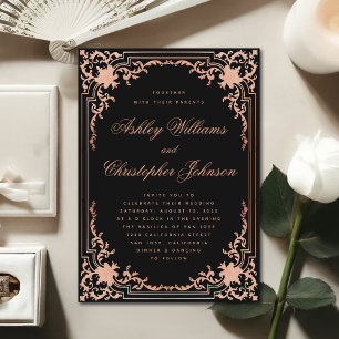 Elegante Black Pink Calligraphy Vintage Wedding Einladung