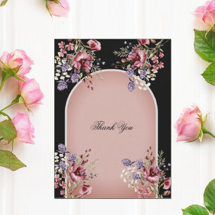 Elegante Black & Pink Floral Danke Karte