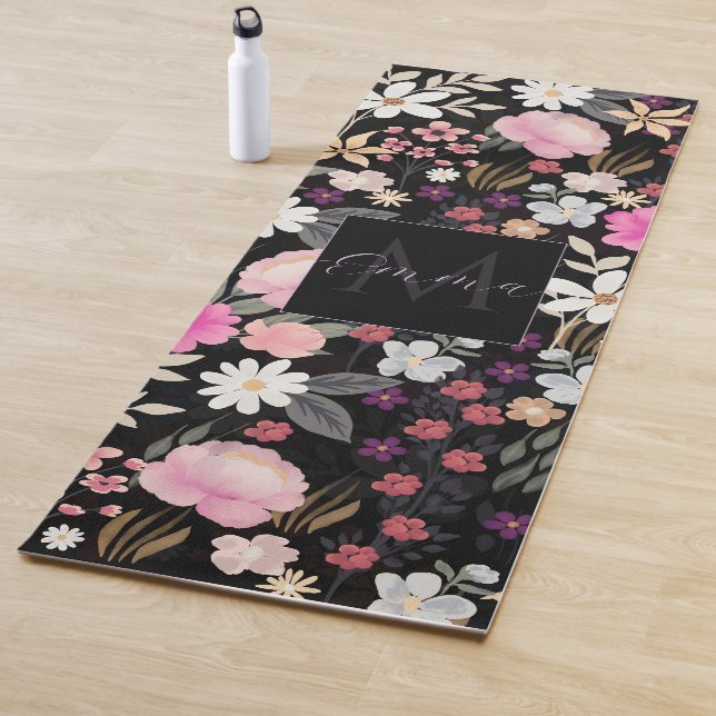 Elegante Black Pink Wildblumen Boho Floral Paint Yogamatte (Beispiel)
