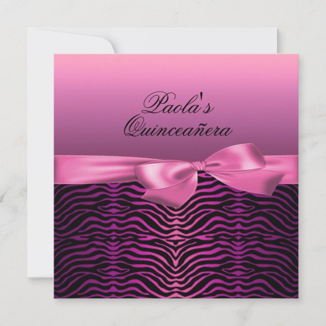 Elegante Black & Pink Zebra Quinceañera Einladung (Vorderseite)
