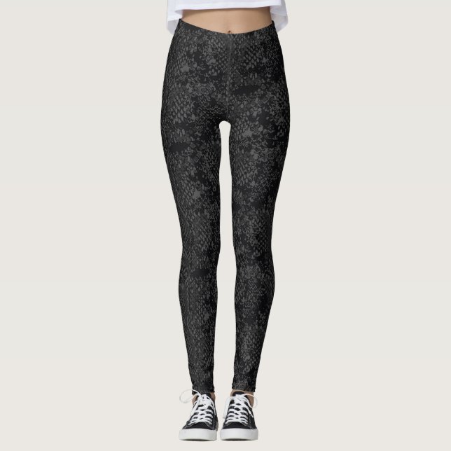 Elegante Black Python Snakeskin Leggings (Vorderseite)
