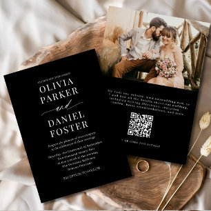 Elegante Black QR Code Klassisches Foto Hochzeit Einladung