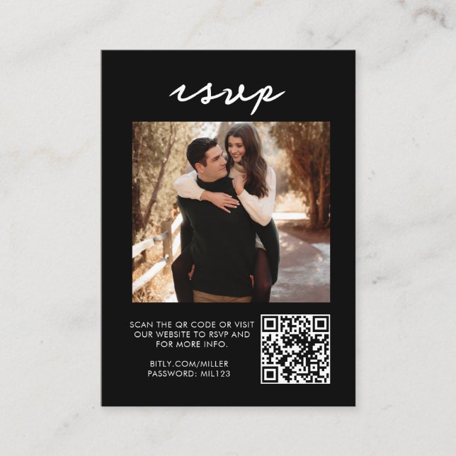 Elegante Black Qr Code Wedding RSVP Enclosure Card Visitenkarte (Vorderseite)
