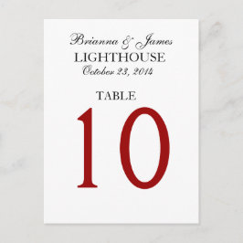 Elegante Black Red White Wedding Tischnummer Card