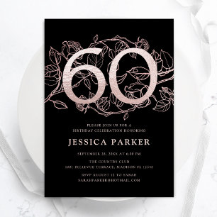 Elegante Black Rose Gold 60. Geburtstag Einladung