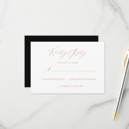 Elegante Black Rose Gold Calligraphy Wedding RSVP Karte