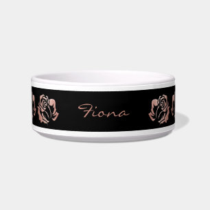 Elegante Black Rose Gold Embossed Rose Dog Bowl Napf