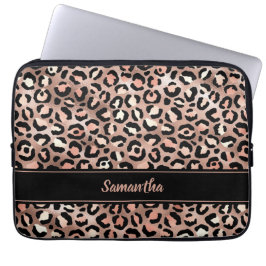 Elegante Black Rose Gold Foil Leopard Print Custom Laptopschutzhülle