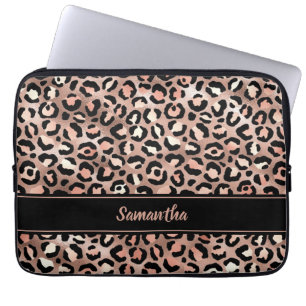 Elegante Black Rose Gold Foil Leopard Print Custom Laptopschutzhülle