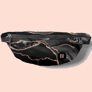 Elegante Black Rose Gold Glitzer Agate Marble Bauchtasche