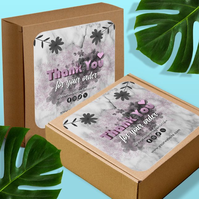 Elegante Black Rose Gold Kundenservice Vielen Dank Quadratischer Aufkleber (Von Creator hochgeladen)