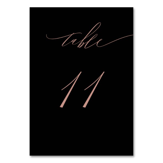 Elegante Black Rose Gold Script No. 11 Wedding Tischnummer (Vorderseite)