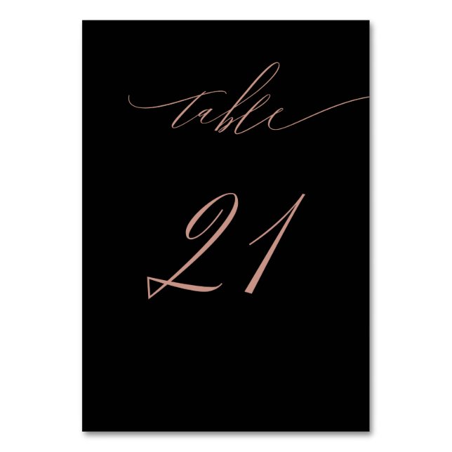 Elegante Black Rose Gold Script No. 21 Wedding Tischnummer (Vorderseite)