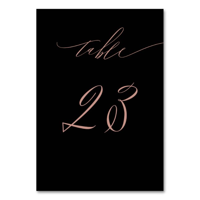Elegante Black Rose Gold Script No. 23 Wedding Tischnummer (Vorderseite)