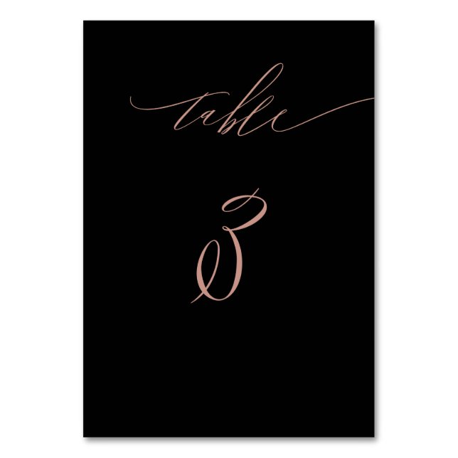 Elegante Black Rose Gold Script No. 3 Wedding Tischnummer (Vorderseite)