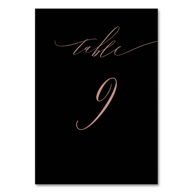 Elegante Black Rose Gold Script No. 9 Wedding Tischnummer (Vorderseite)