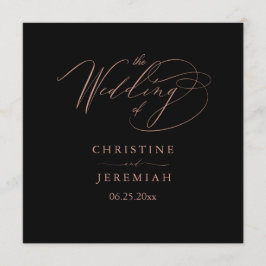 Elegante Black Rose Gold Script Typografy Wedding Programm