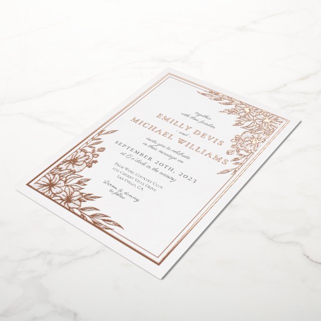 Elegante Black Rose Gold Wedding Foil Einladung (Gedreht)