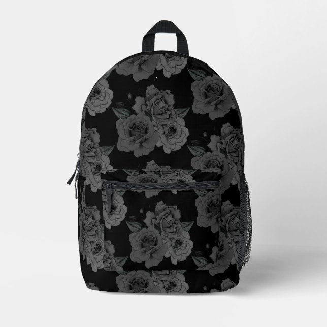 Elegante Black Rose Goth Ästhetik Bedruckter Rucksack (Vorderseite)