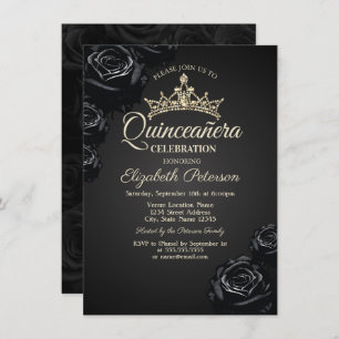 Elegante Black Rose Gothic Quinceañera Einladung