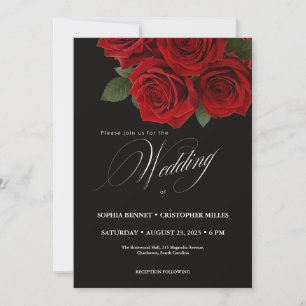 Elegante Black & Rote Rosen Einladung Hochzeit