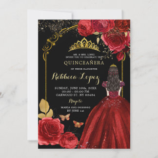 Elegante Black Rote Rosen Princess XV Años Einladung