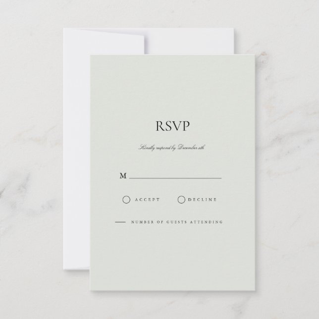 Elegante Black & Sage Green RSVP-Karte RSVP Karte (Vorderseite)