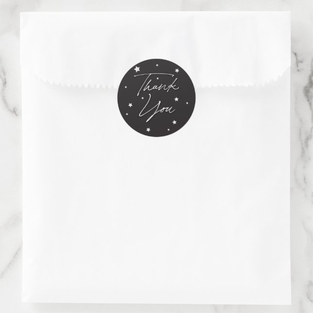 Elegante Black Scattered Stars Danke Runder Aufkleber (Tasche)